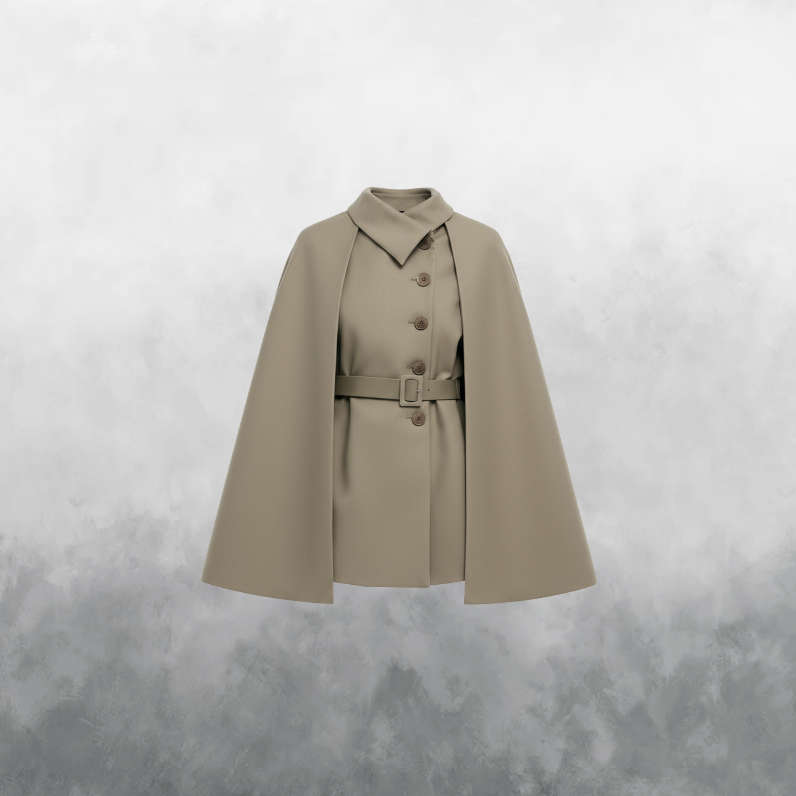 Beige cape coat on a textured gray background
