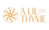 Logo of 'A Lil Thyme' with a stylized snowflake on a transparent background