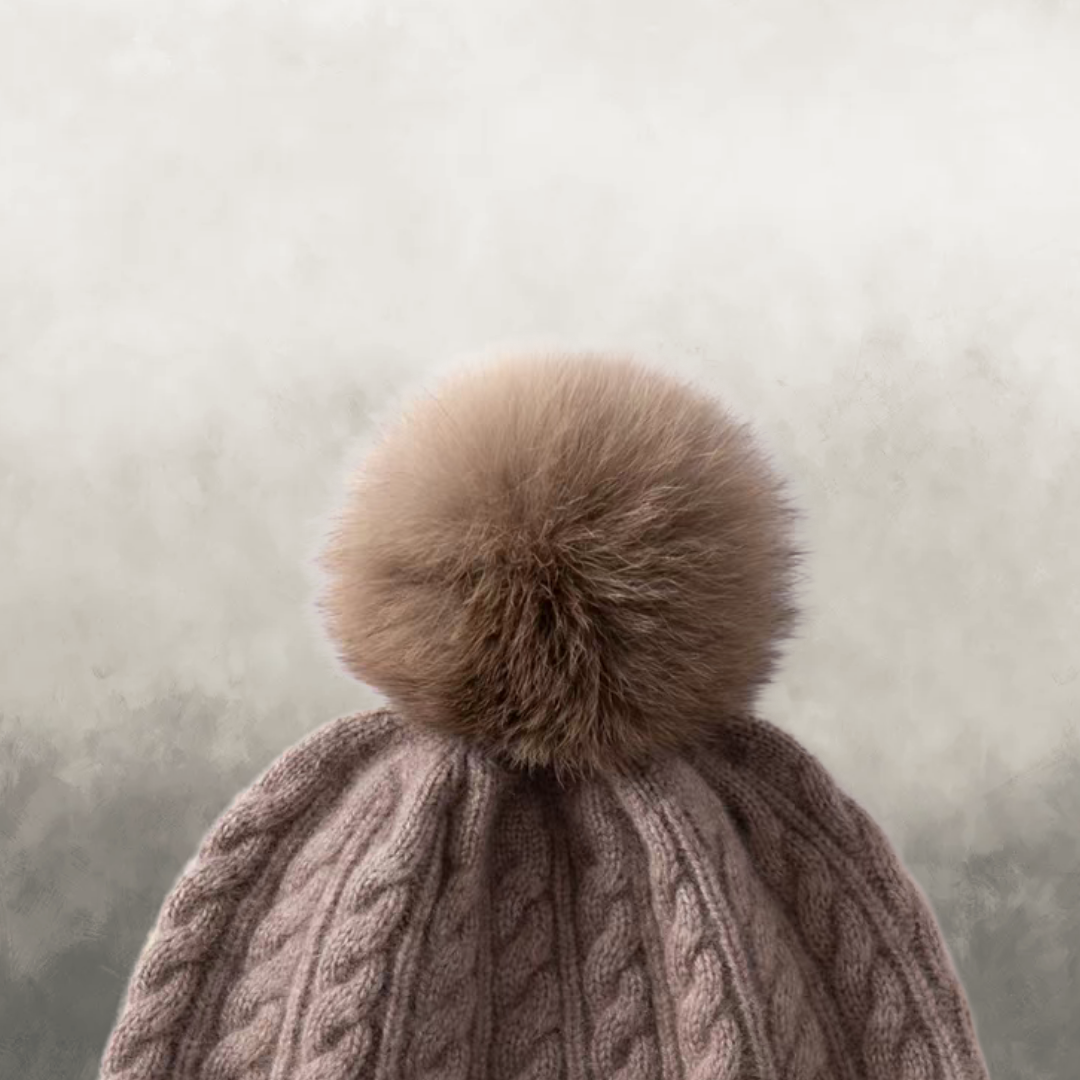 Cashmere Beanie with Pom – 100% Pure Cashmere in Light Camel