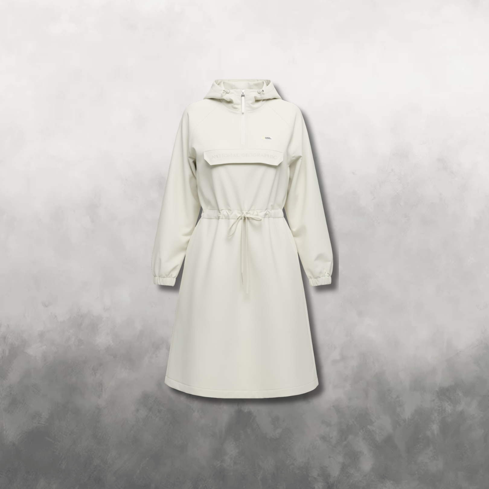 White woven dress on a textured gray background