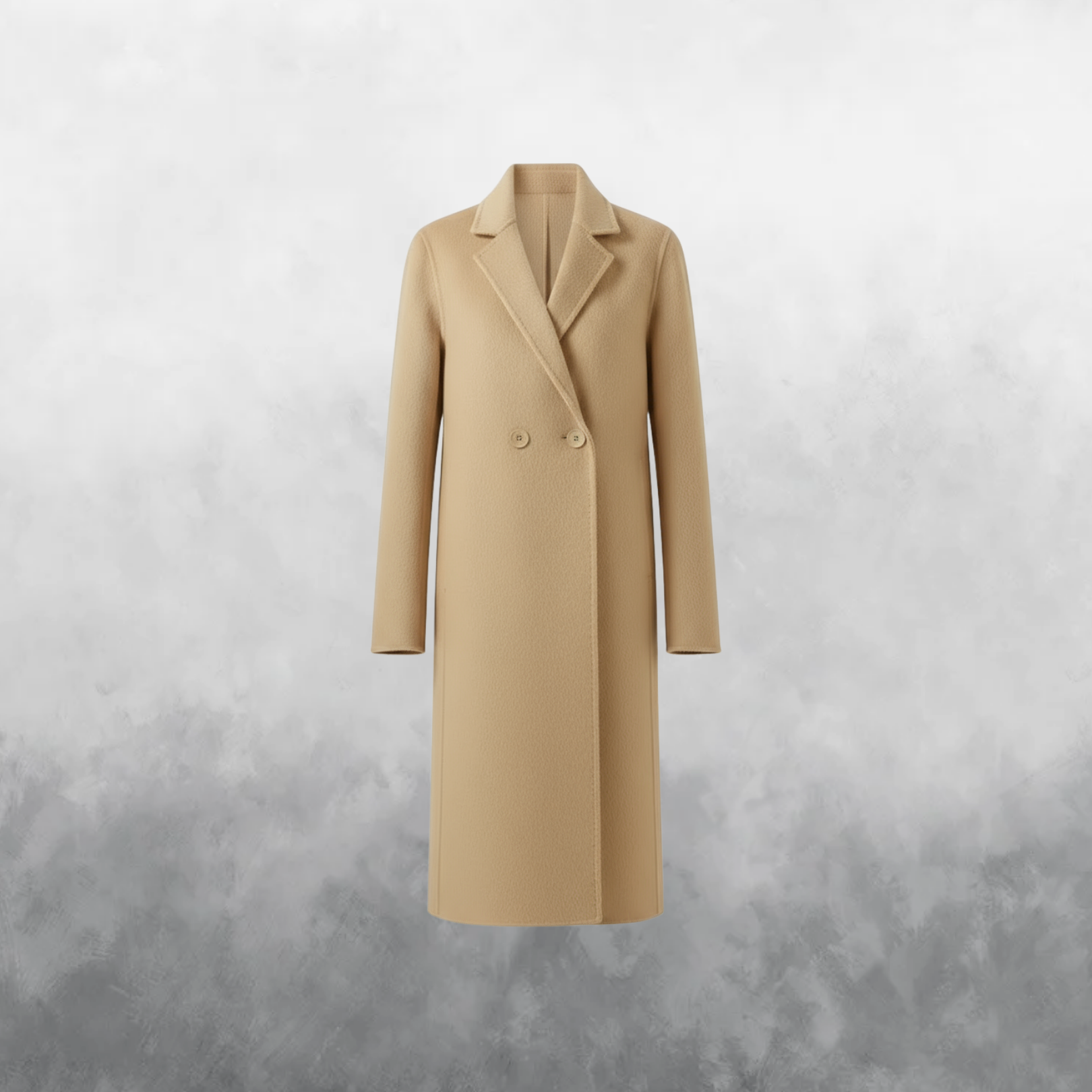 Beige overcoat on a textured gray background