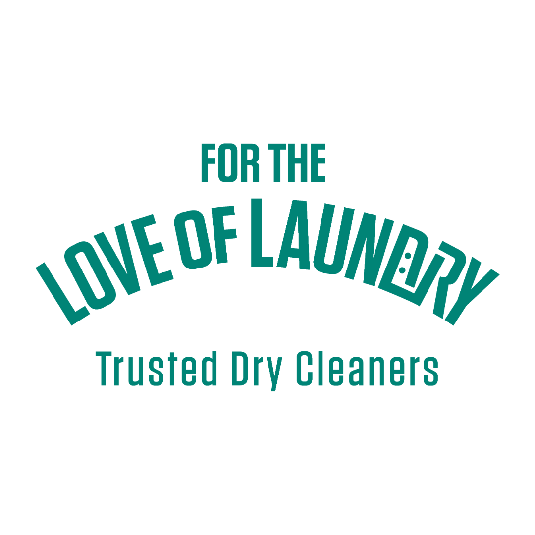Logo for 'For the Love of Laundry' dry cleaners with teal text on a white background