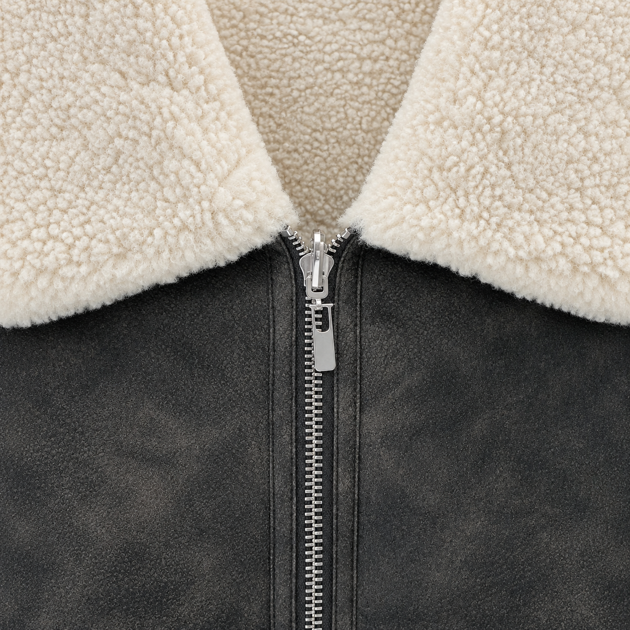 Reversible Faux Leather & Shearling Jacket in Dark Grey