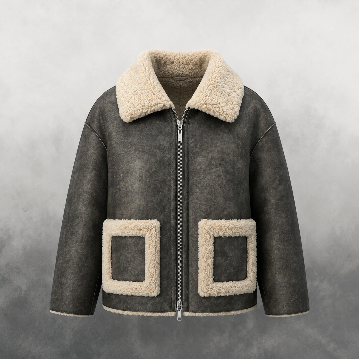 Reversible Faux Leather & Shearling Jacket in Dark Grey