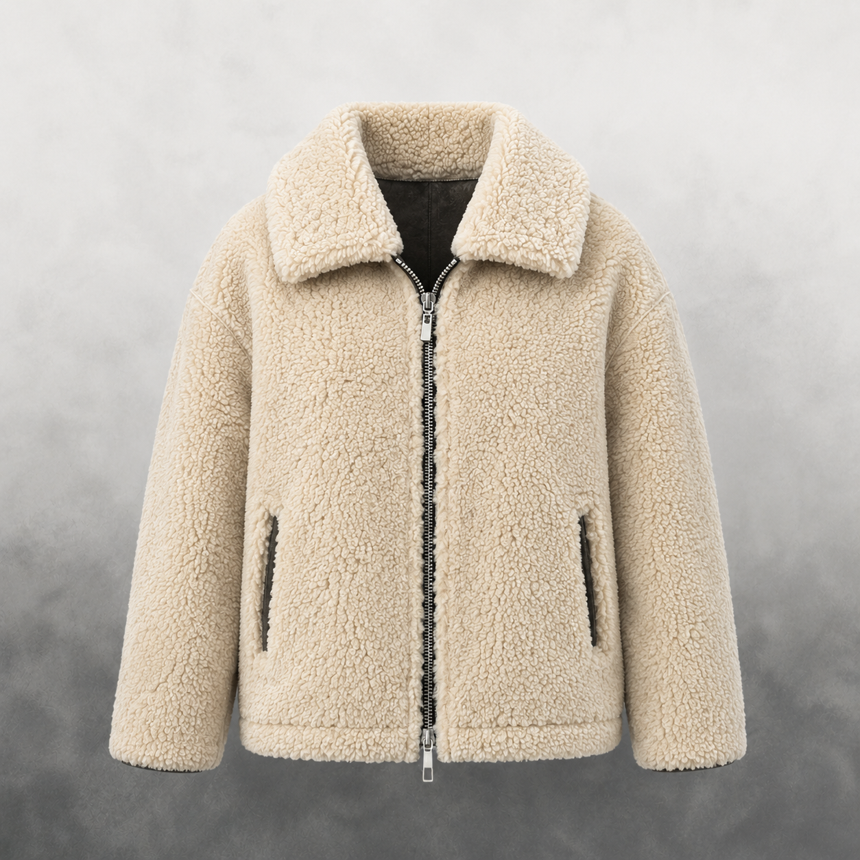 Reversible Faux Leather & Shearling Jacket in Dark Grey
