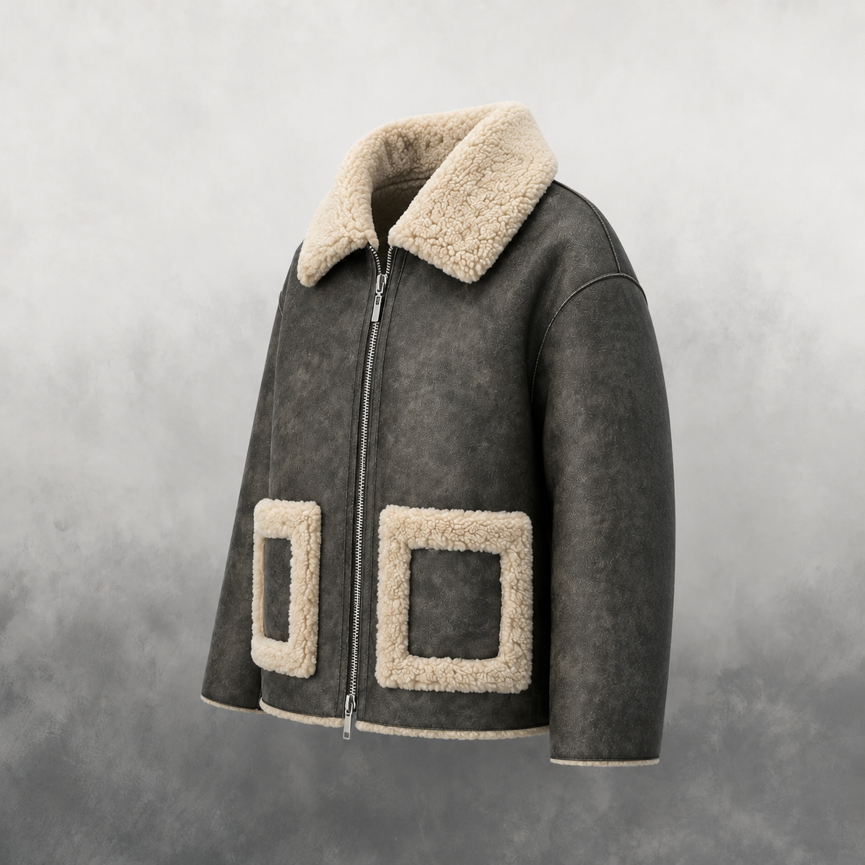 Reversible Faux Leather & Shearling Jacket in Dark Grey