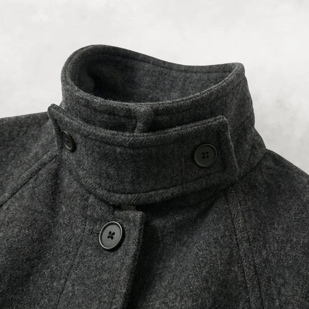 Classic Balmacaan Wool Coat in Charcoal