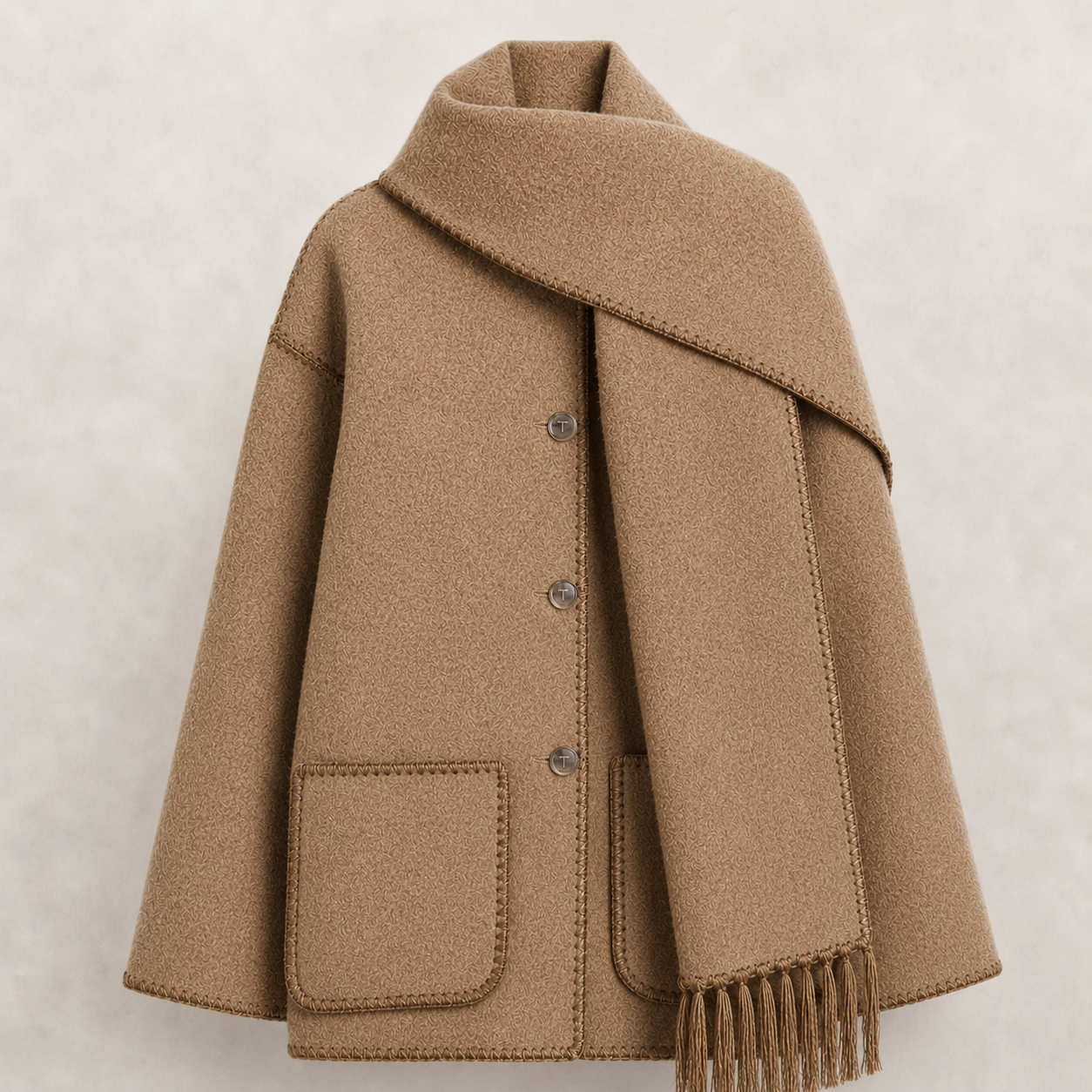 Whipstitch Scarf Jacket in Camel